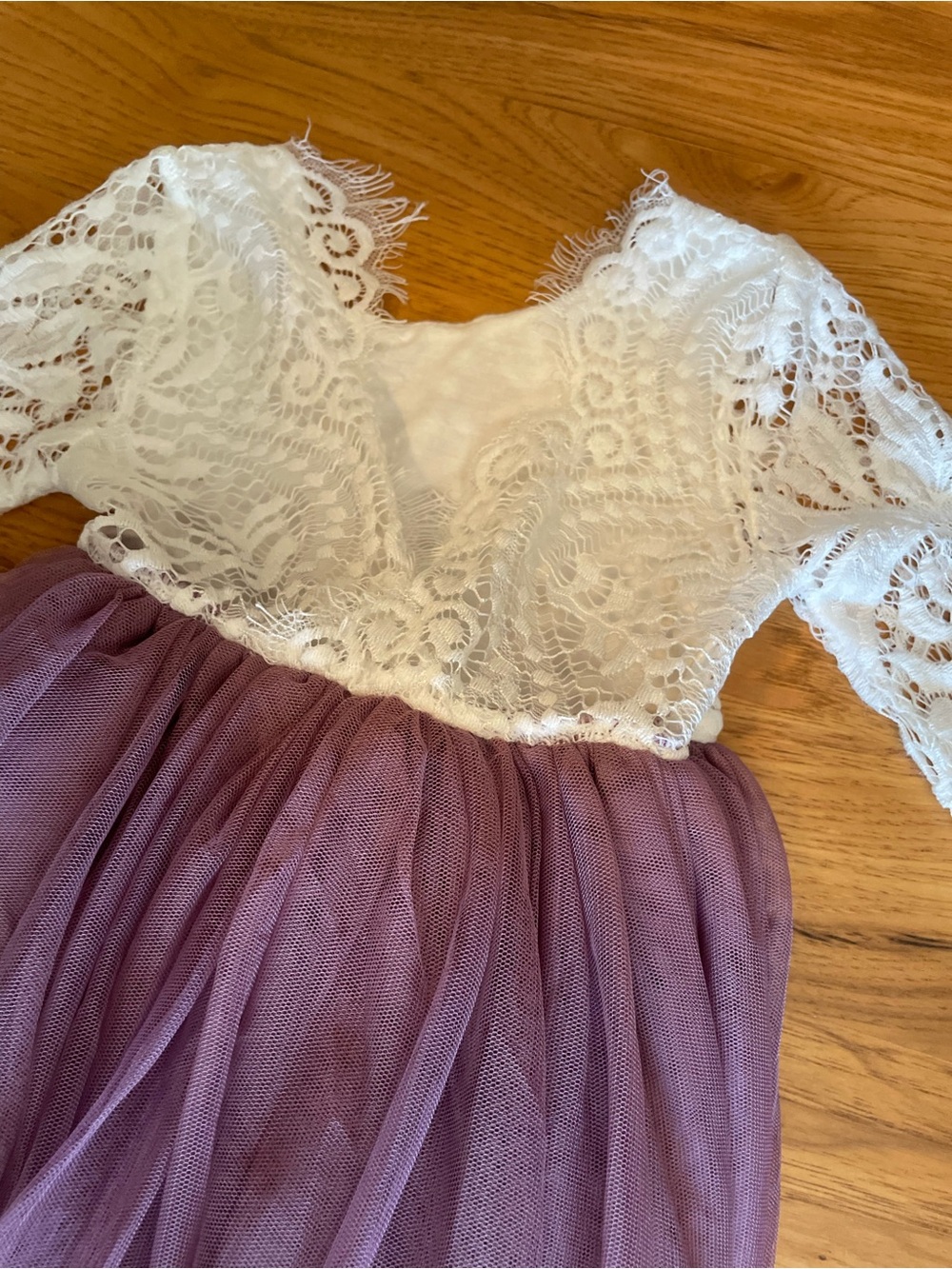 Girls' Lace Bodice Tulle Skirt Formal Dress - White & Dusty Purple - Picture 6 of 8